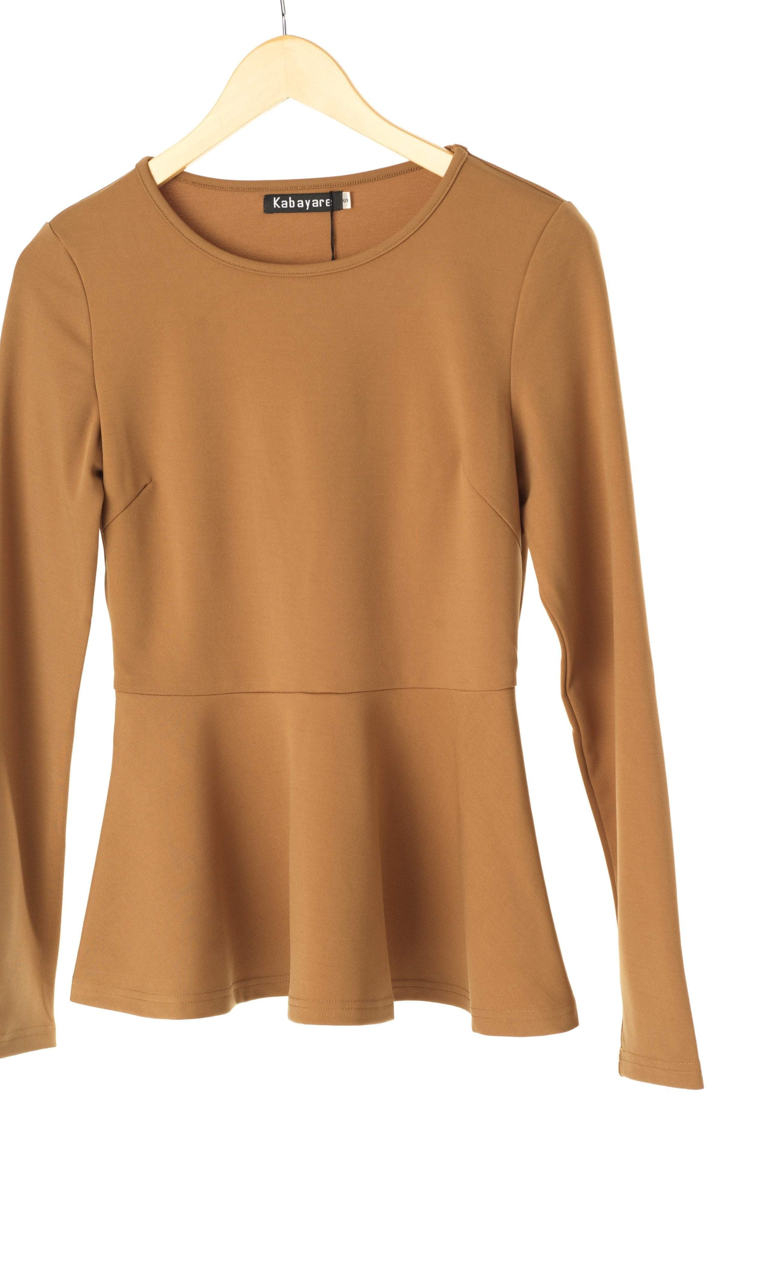 Tan Long Sleeve Peplum Top Kabayare