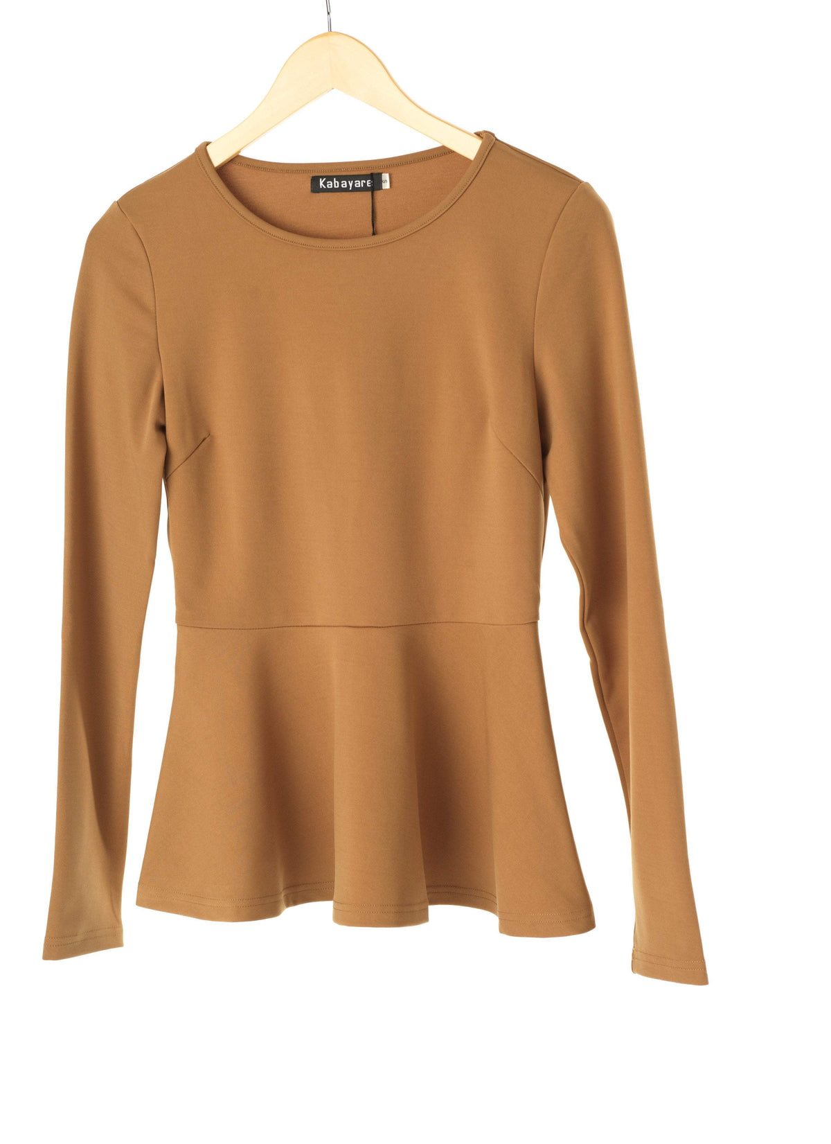 Tan Long Sleeve Peplum Top Kabayare