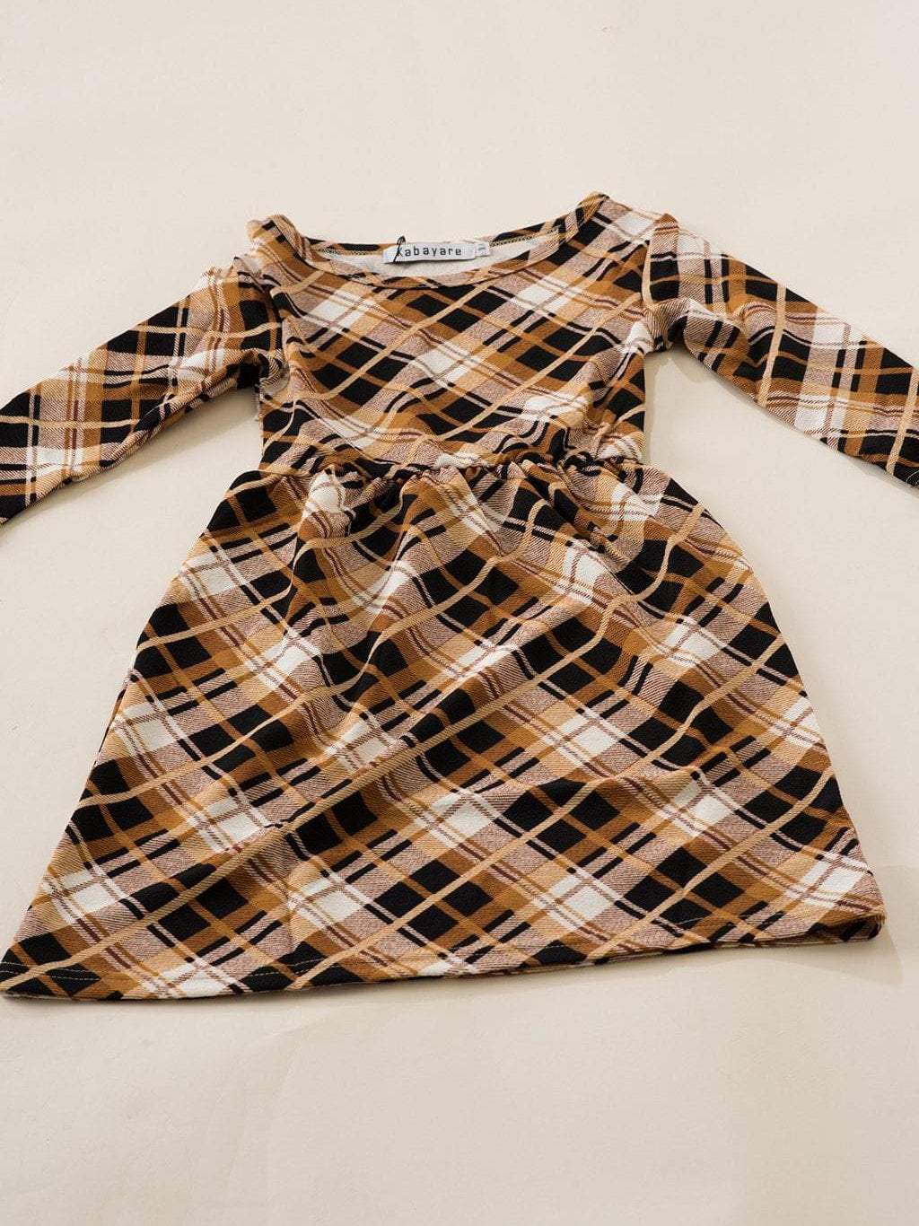Tan Plaid Kids Dress Kabayare