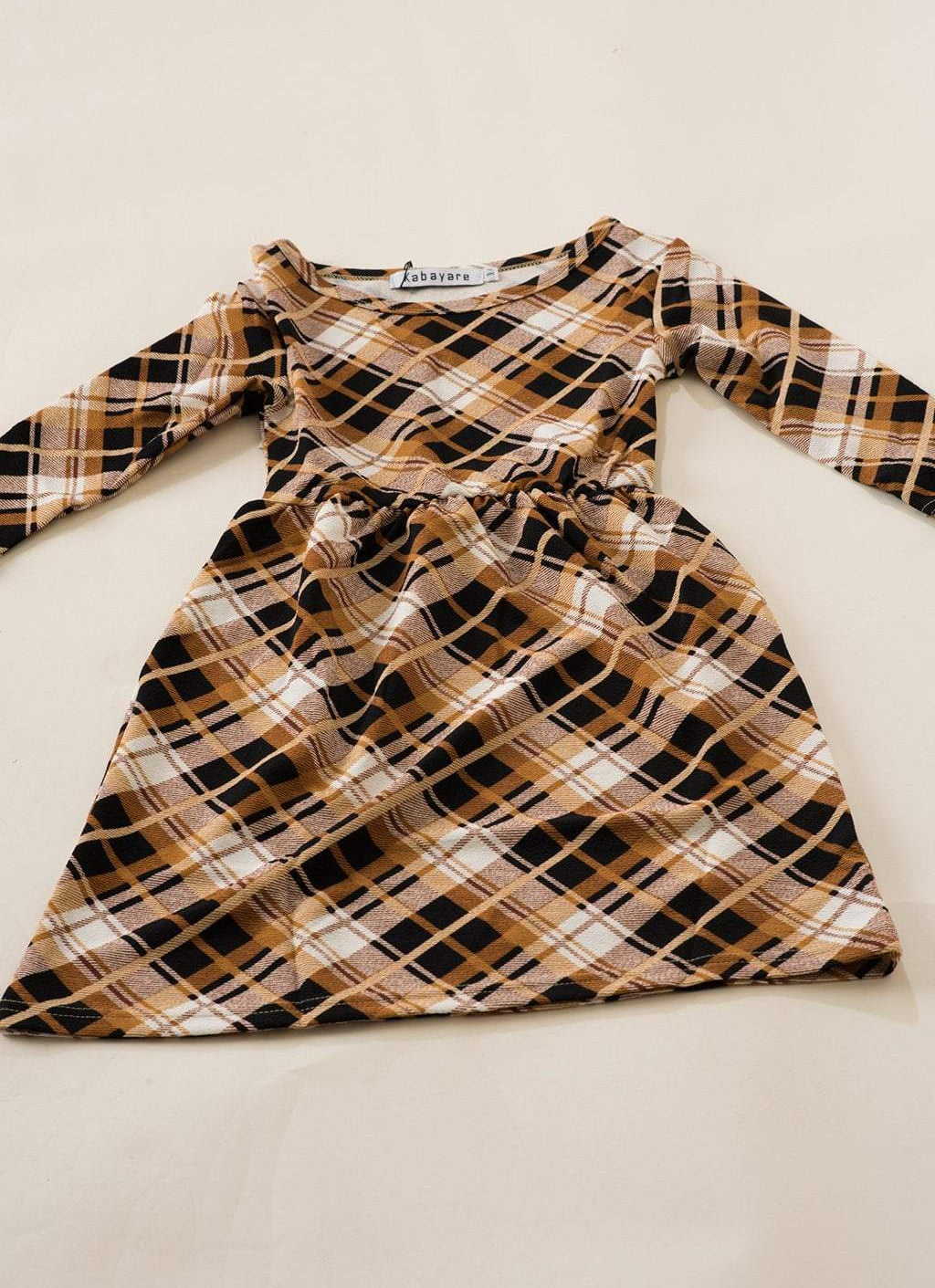 Tan Plaid Kids Dress Kabayare