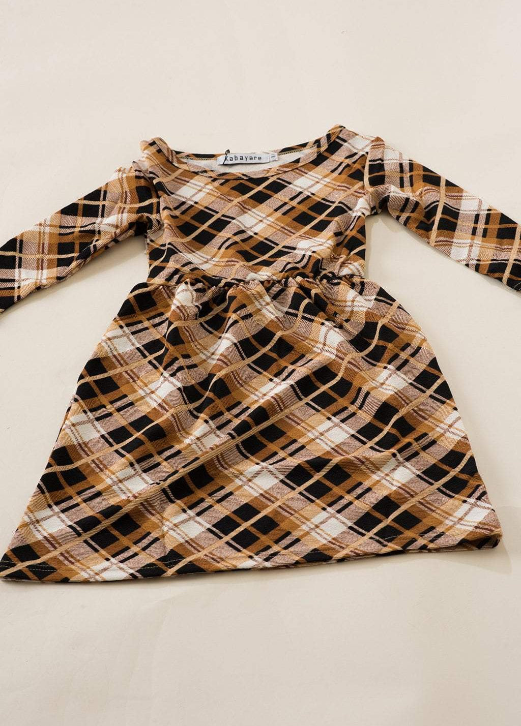 Tan Plaid Kids Dress Kabayare