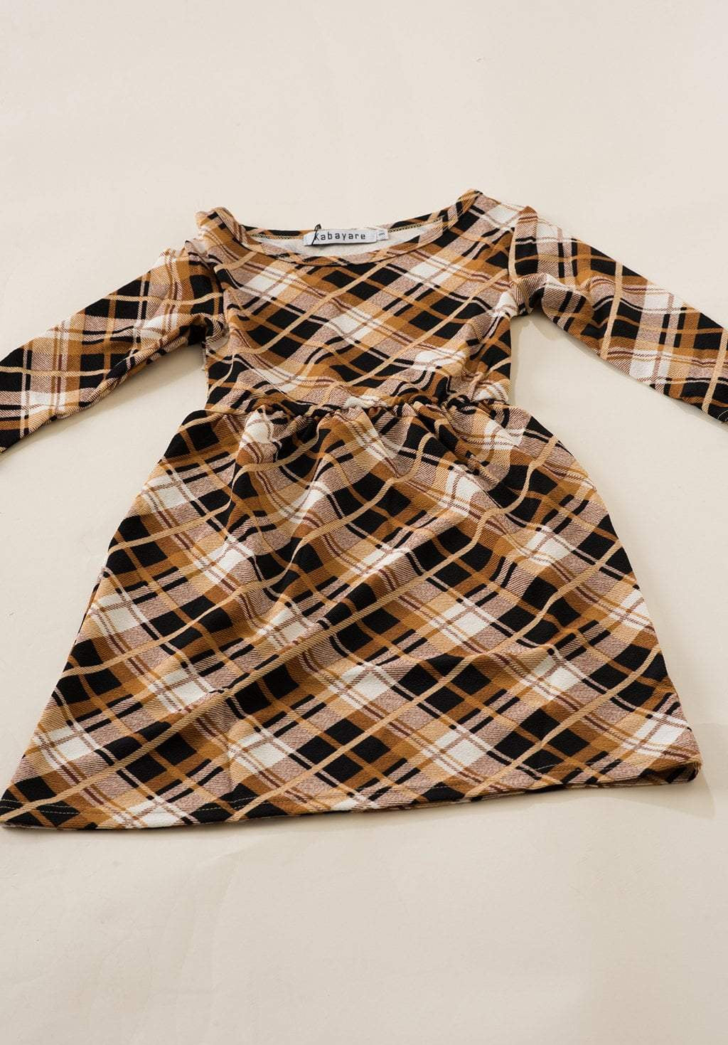 Tan Plaid Kids Dress Kabayare