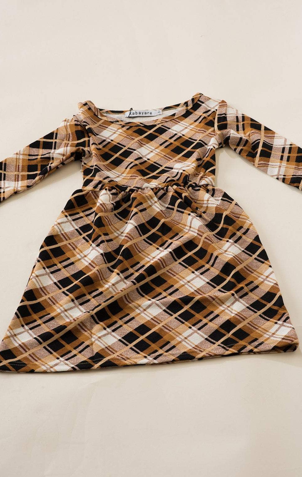 Tan Plaid Kids Dress Kabayare
