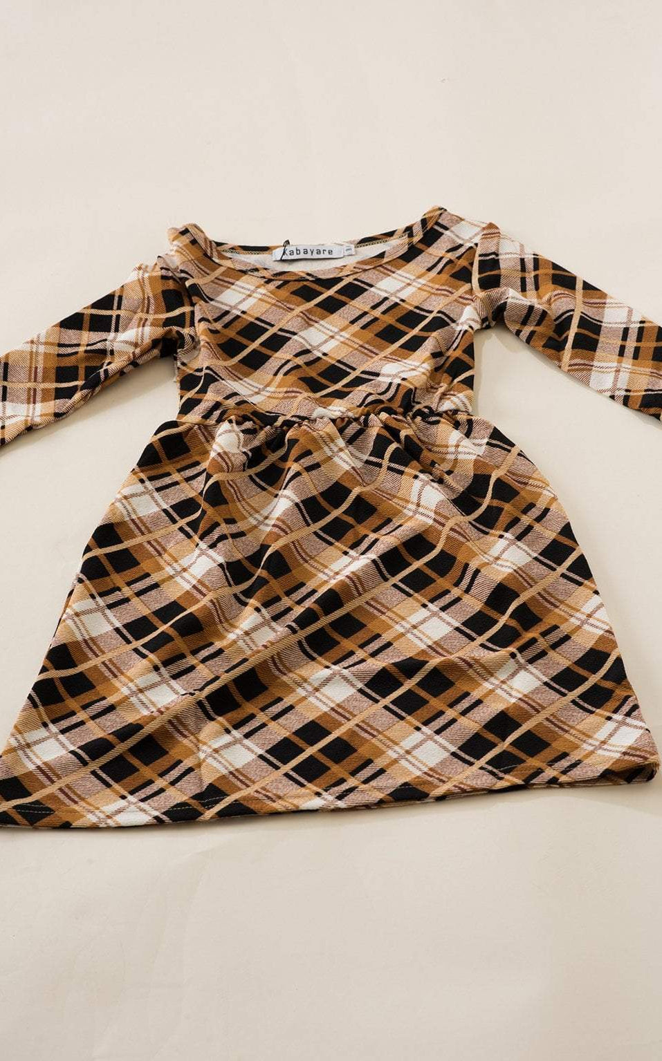 Tan Plaid Kids Dress Kabayare