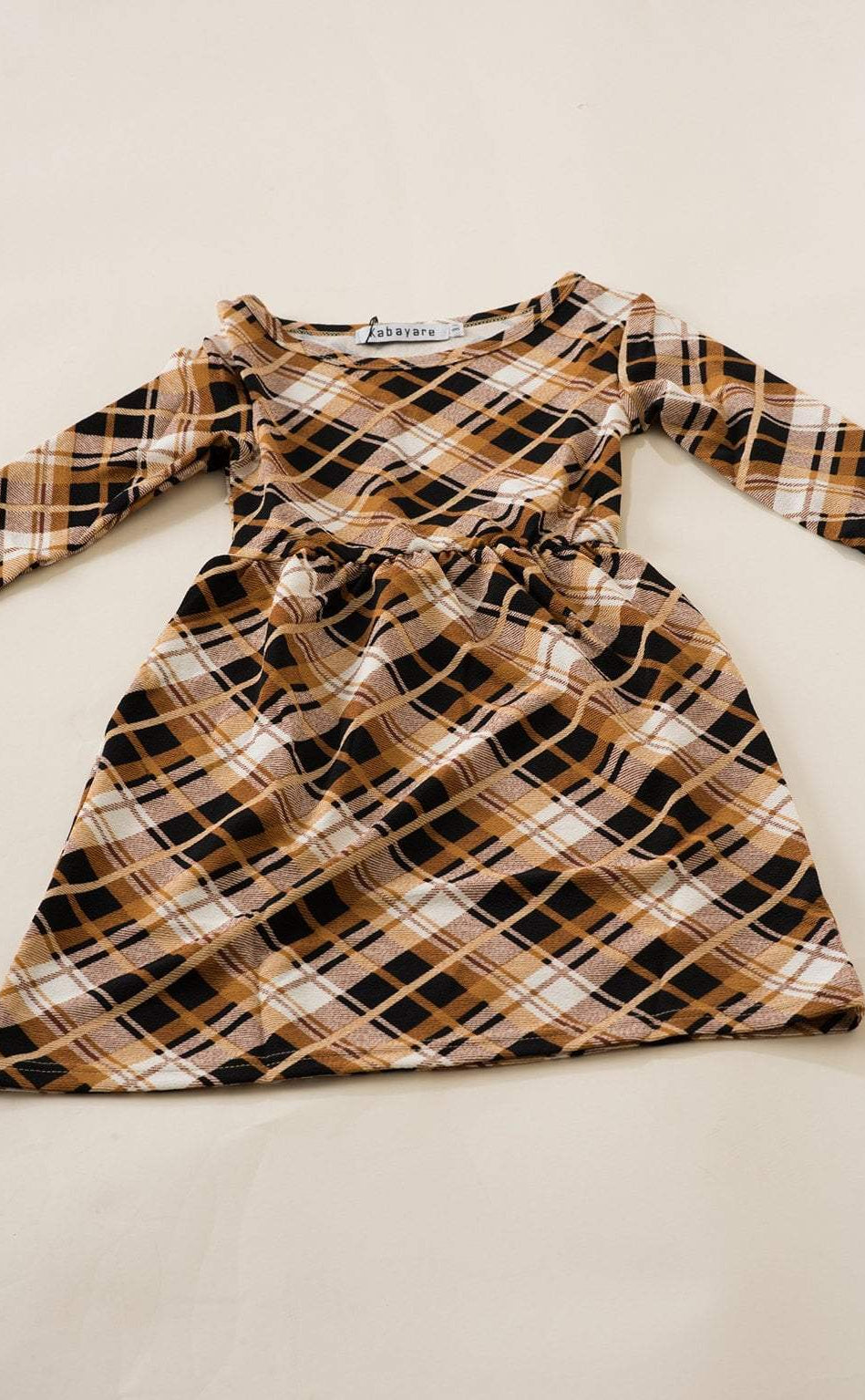 Tan Plaid Kids Dress Kabayare