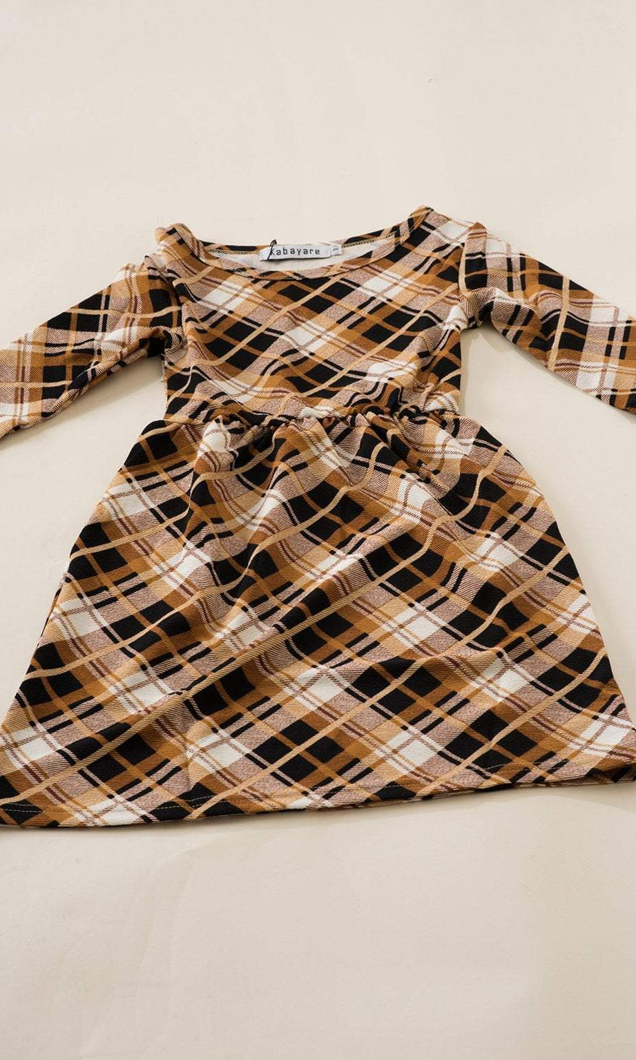 Tan Plaid Kids Dress Kabayare