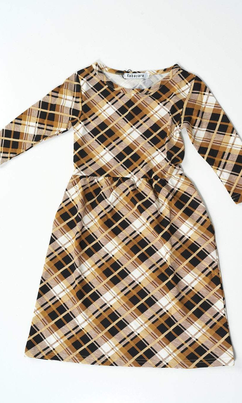 Tan Plaid Kids Dress Kabayare