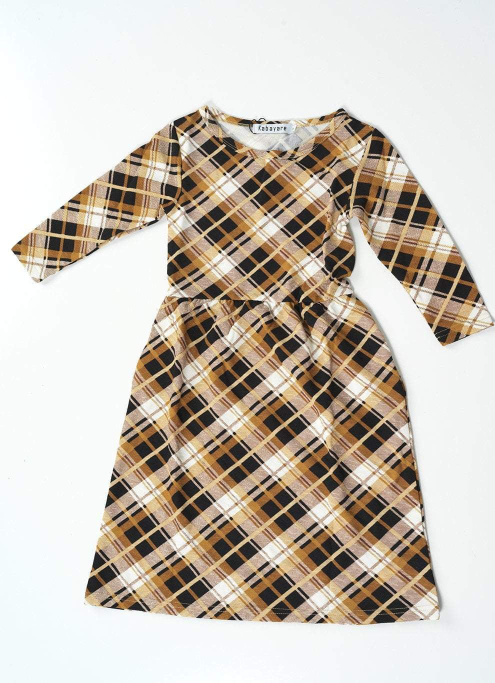 Tan Plaid Kids Dress Kabayare