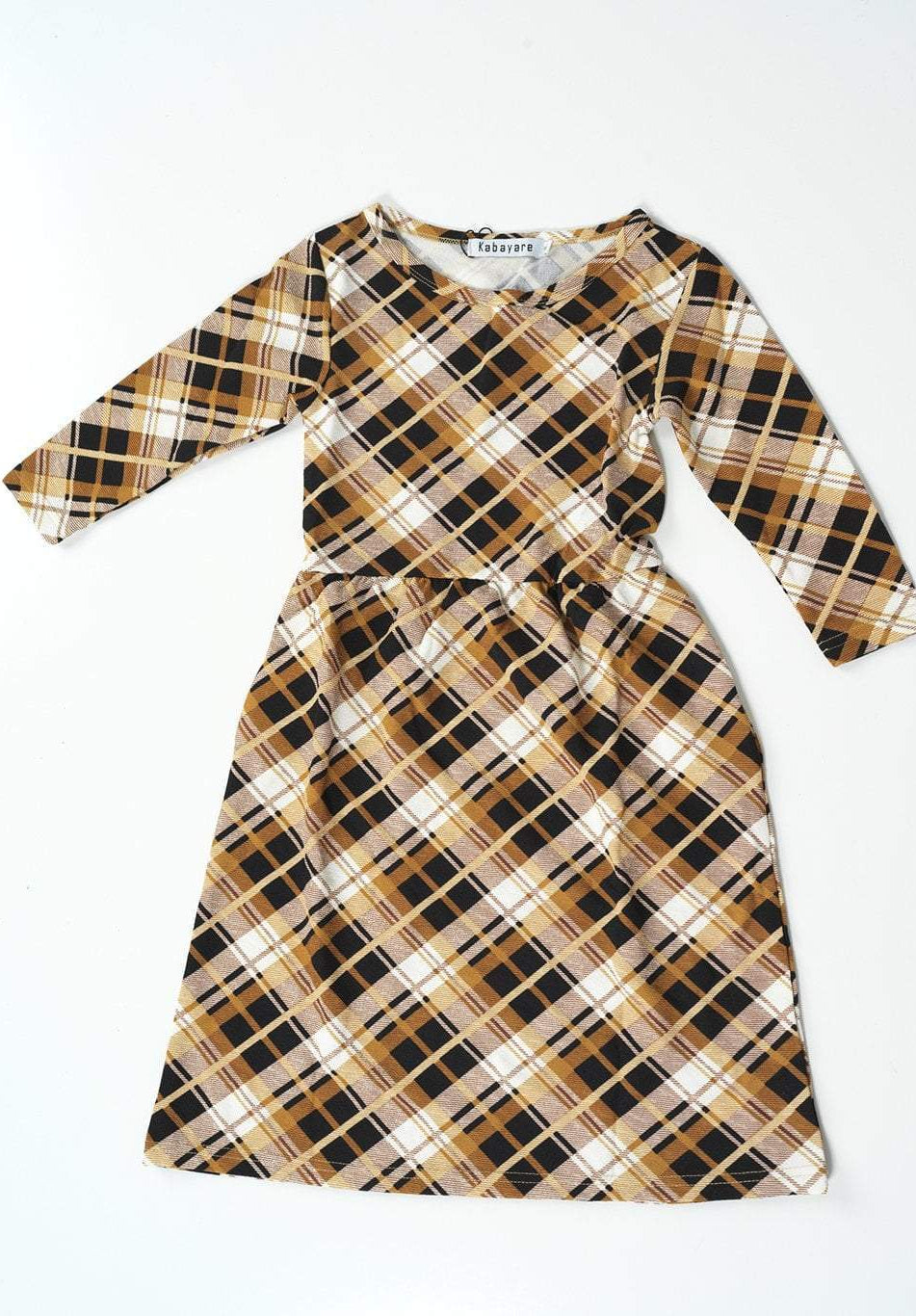 Tan Plaid Kids Dress Kabayare