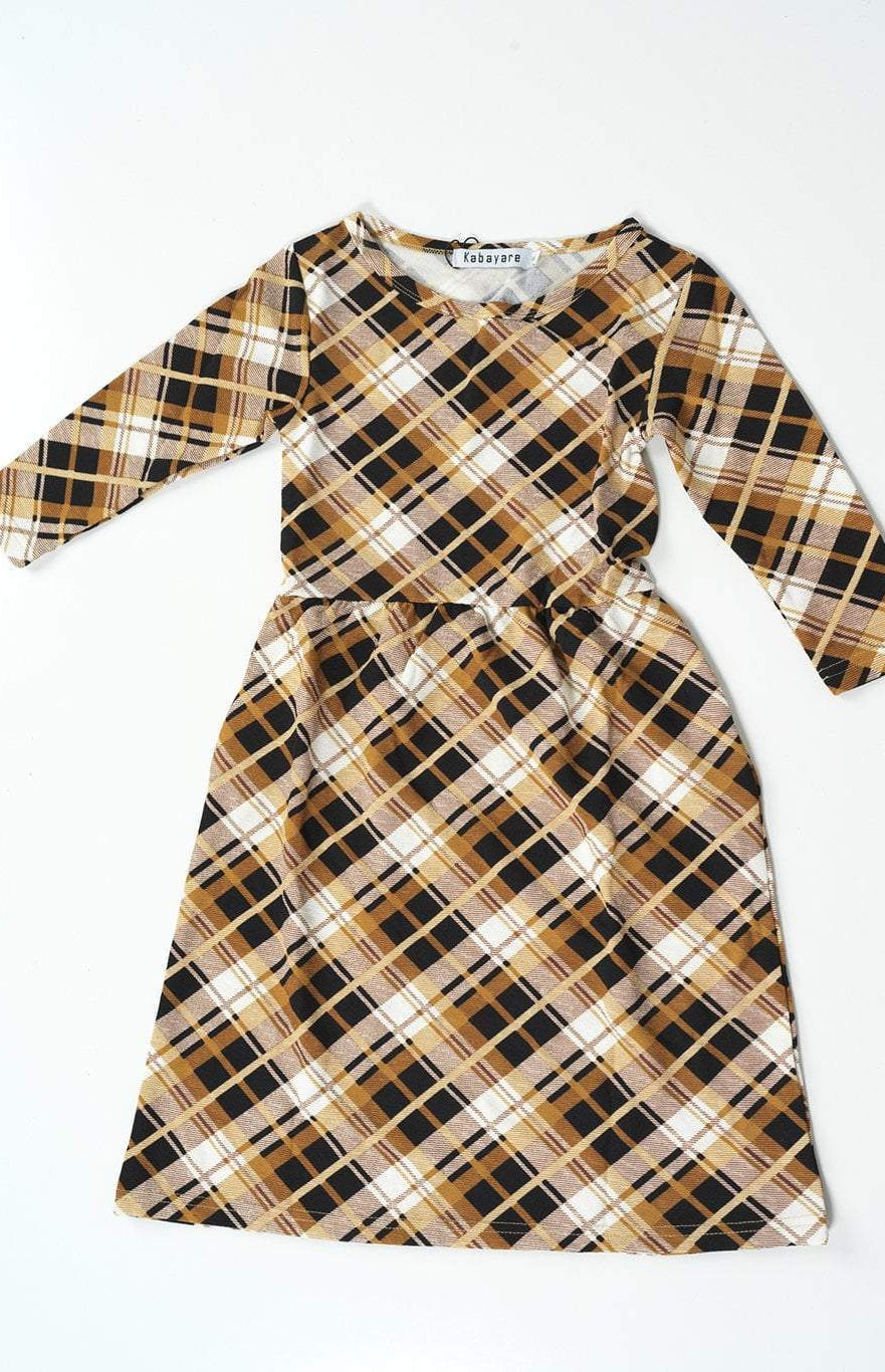 Tan Plaid Kids Dress Kabayare