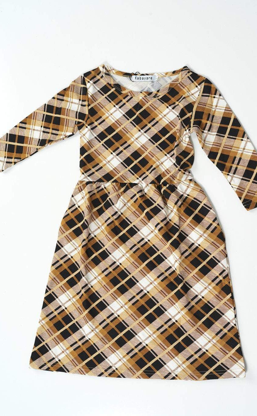 Tan Plaid Kids Dress Kabayare