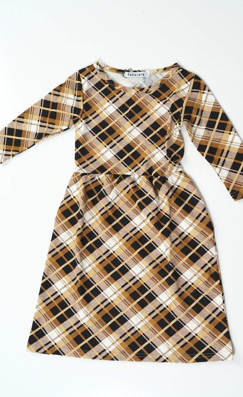 Tan Plaid Kids Dress Kabayare