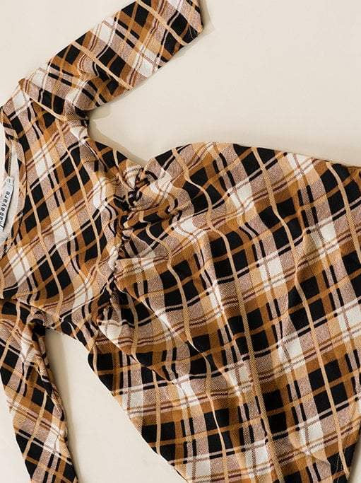 Tan Plaid Kids Dress Kabayare