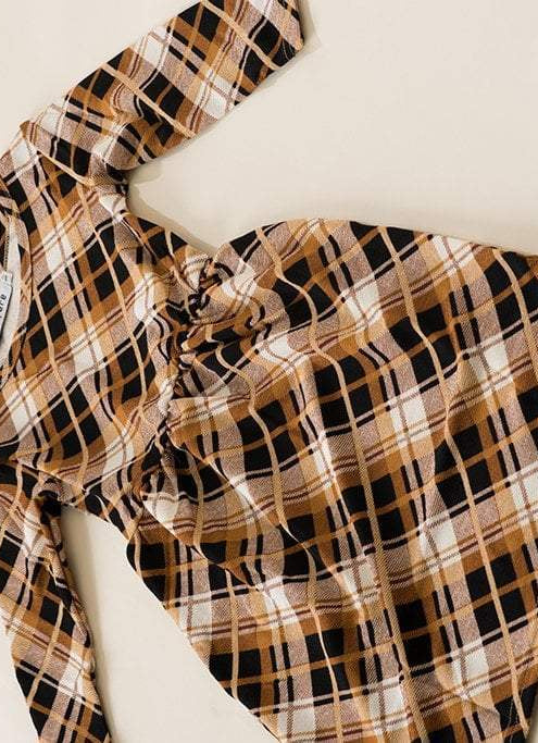 Tan Plaid Kids Dress Kabayare