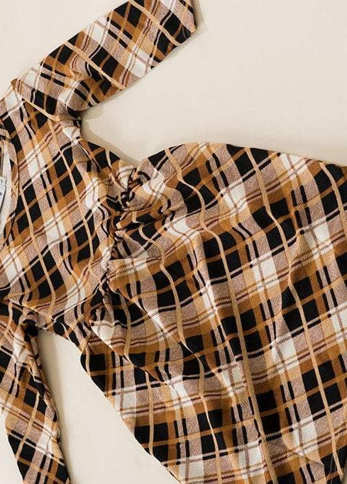 Tan Plaid Kids Dress Kabayare