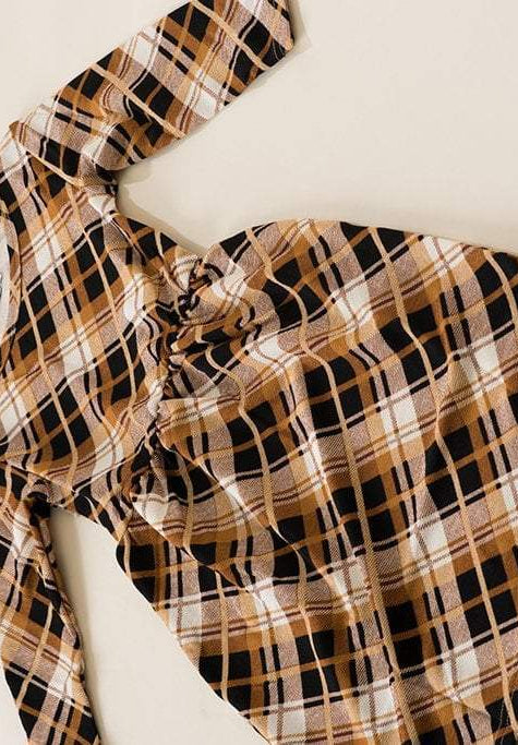Tan Plaid Kids Dress Kabayare