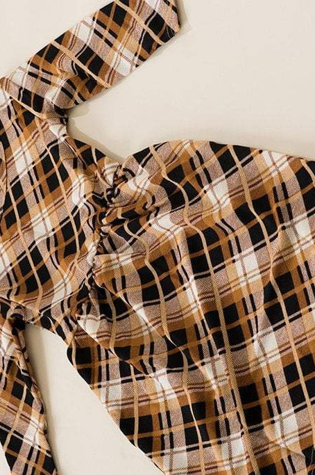 Tan Plaid Kids Dress Kabayare