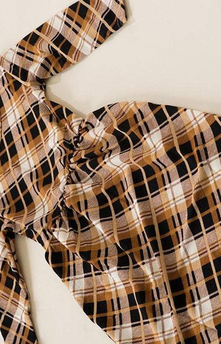 Tan Plaid Kids Dress Kabayare