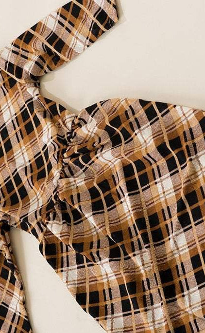 Tan Plaid Kids Dress Kabayare