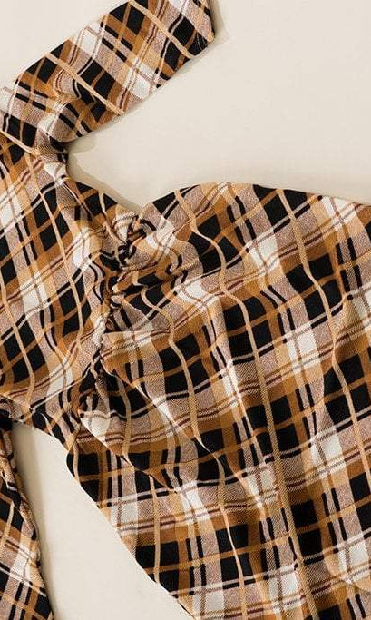 Tan Plaid Kids Dress Kabayare