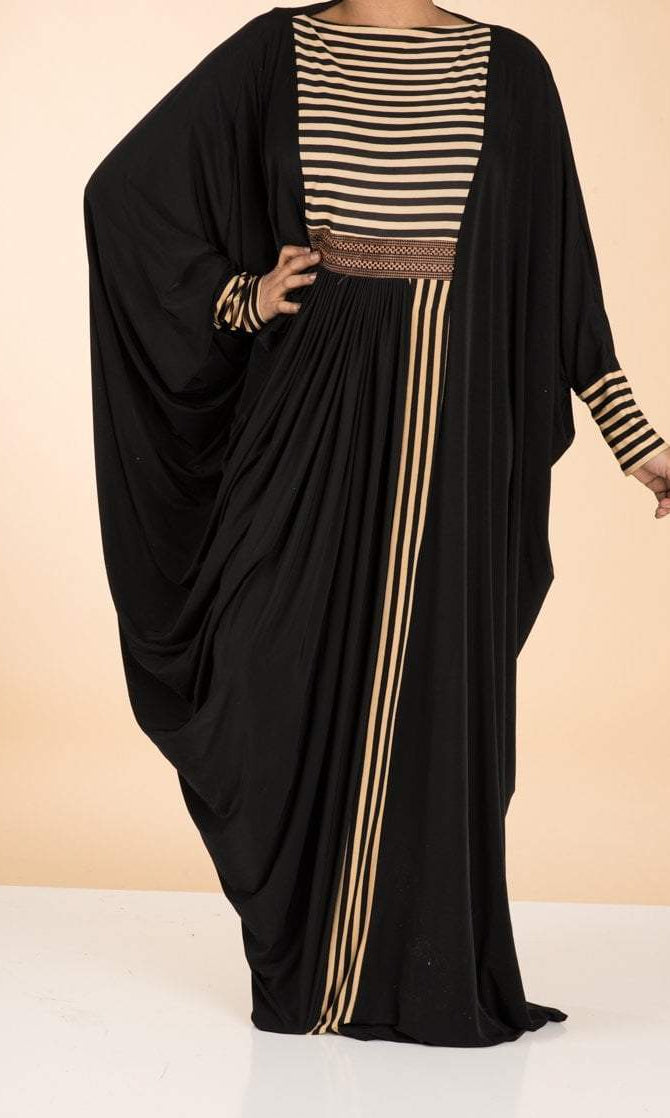 Tan stripe Butterfly Abaya Kabayare