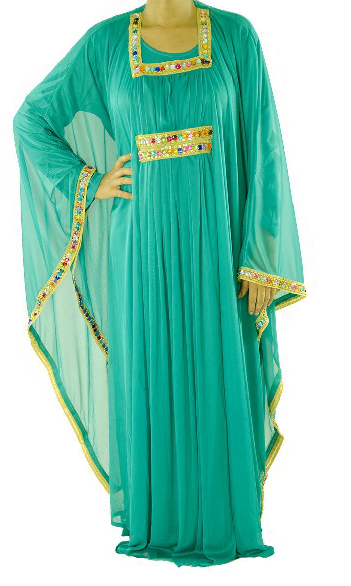 Teal 2-Piece Bedazzle Kaftan Dress Kabayare