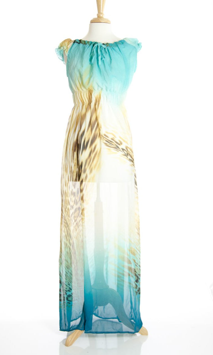 Teal Cheetah Maxi Dress Kabayare