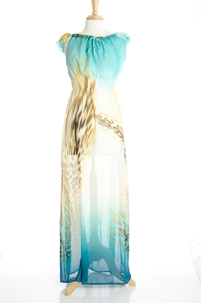 Teal Cheetah Maxi Dress Kabayare