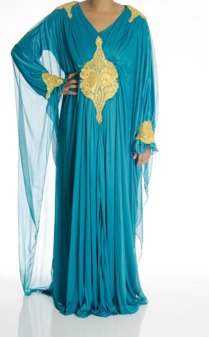 Teal embroidered Butterfly Kaftan Kabayare