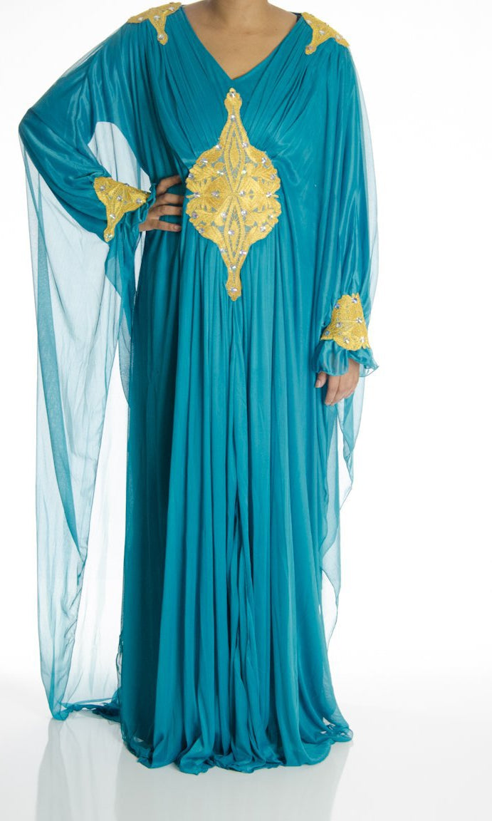 Teal embroidered Butterfly Kaftan Kabayare