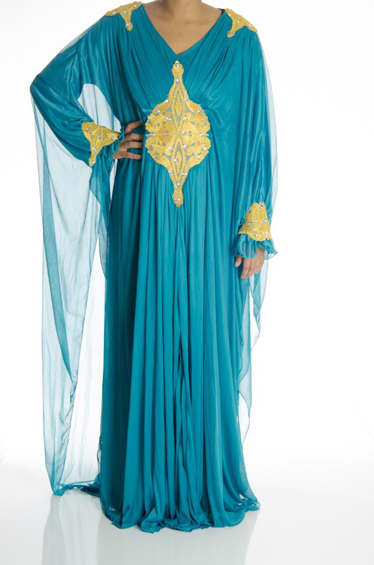 Teal embroidered Butterfly Kaftan Kabayare