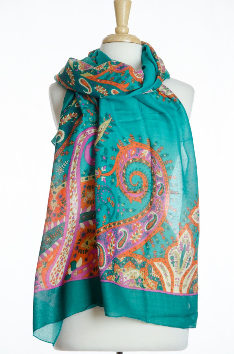 Teal Floral Geo Print Scarf Kabayare