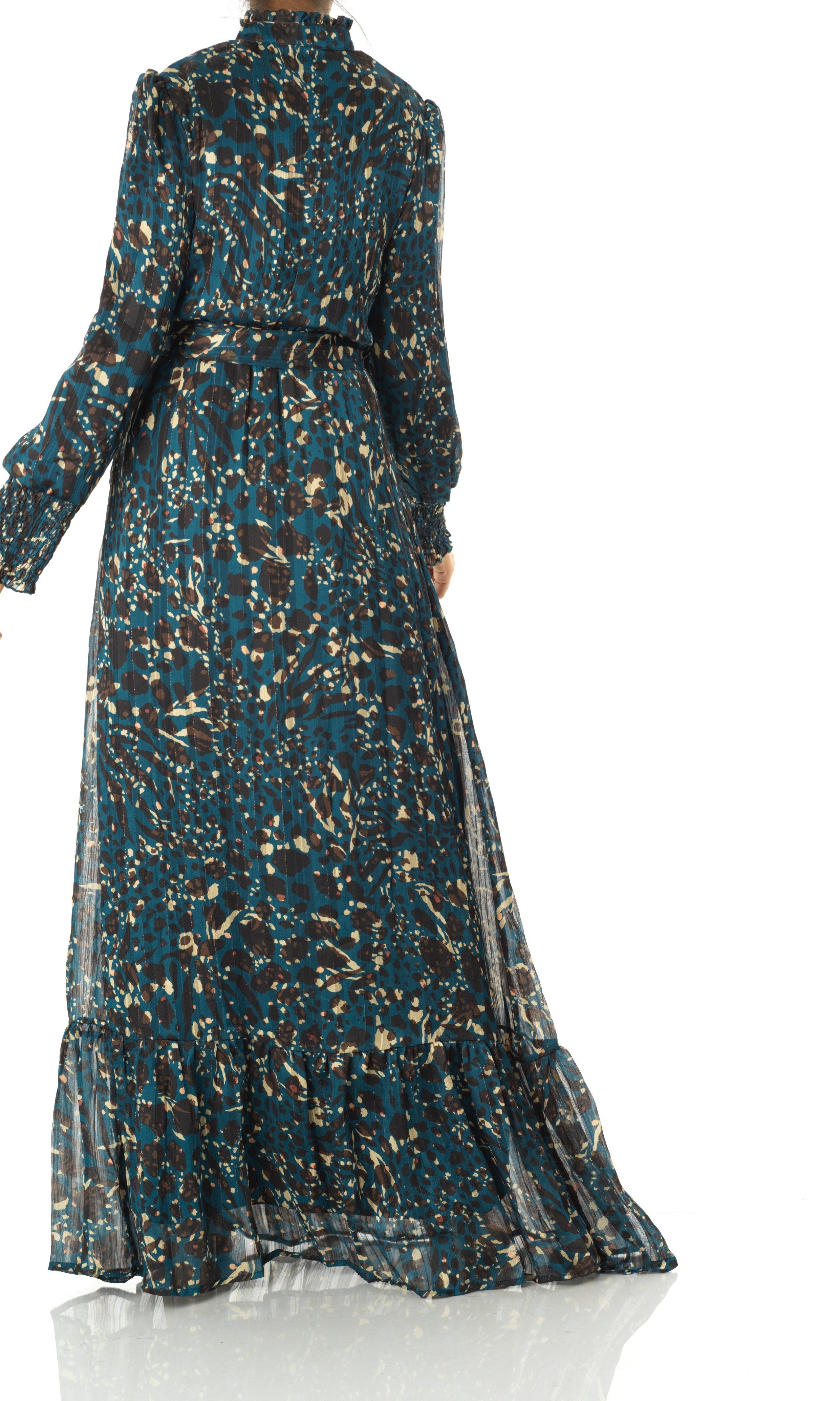 Teal Golden details leopard sleeve maxi dress Kabayare