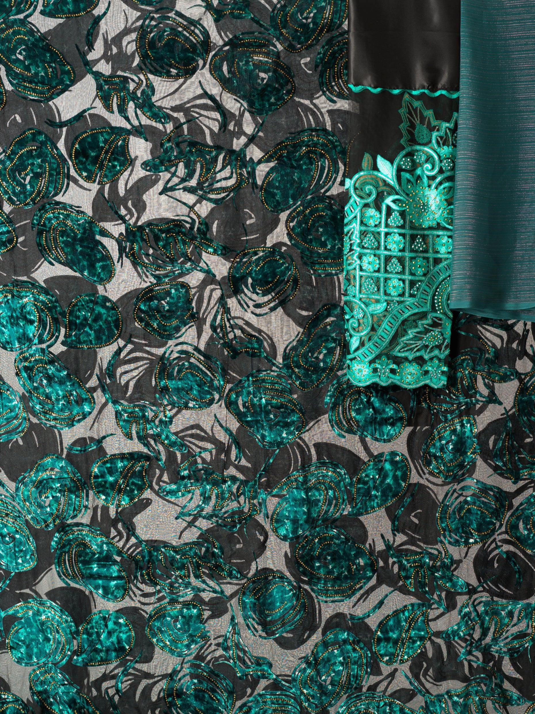 Teal Green burnout Floral Maqbal Dirac Kabayare