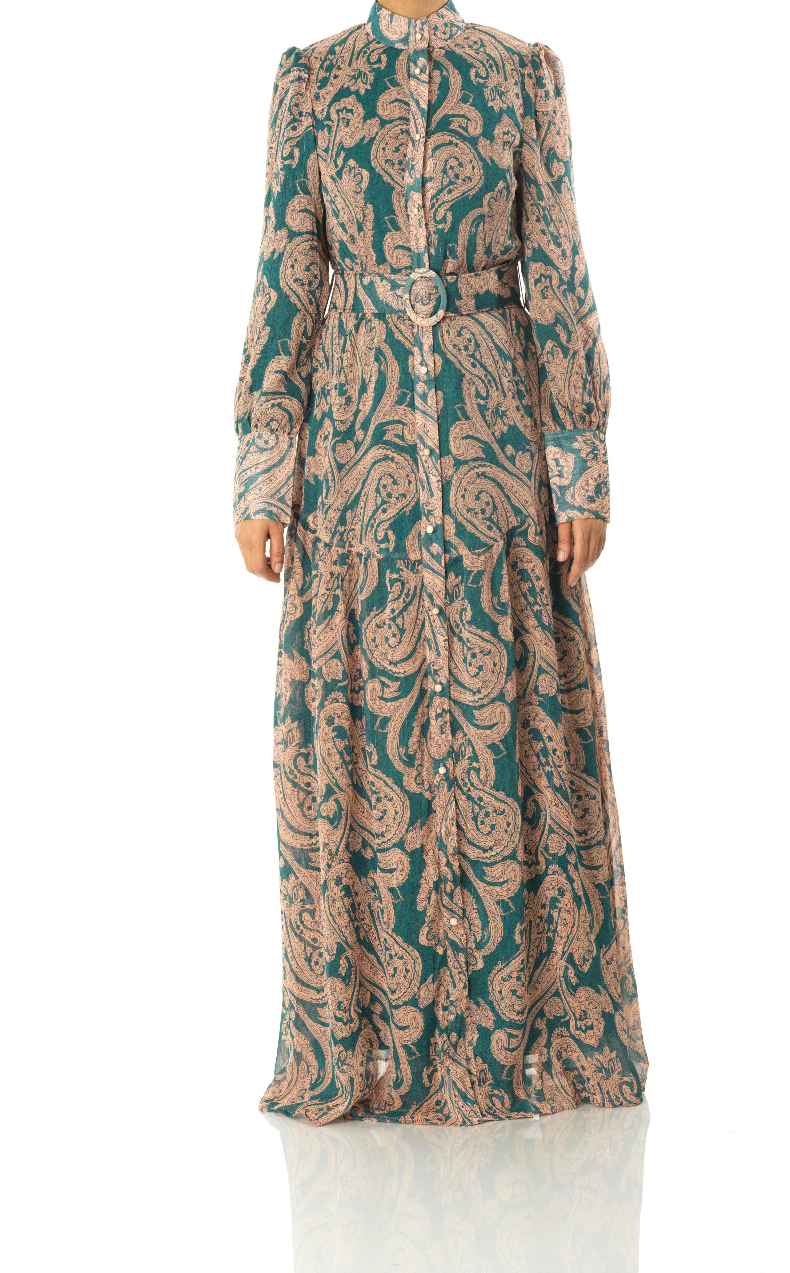 Teal paisley multi hue paisley print chiffon Kabayare