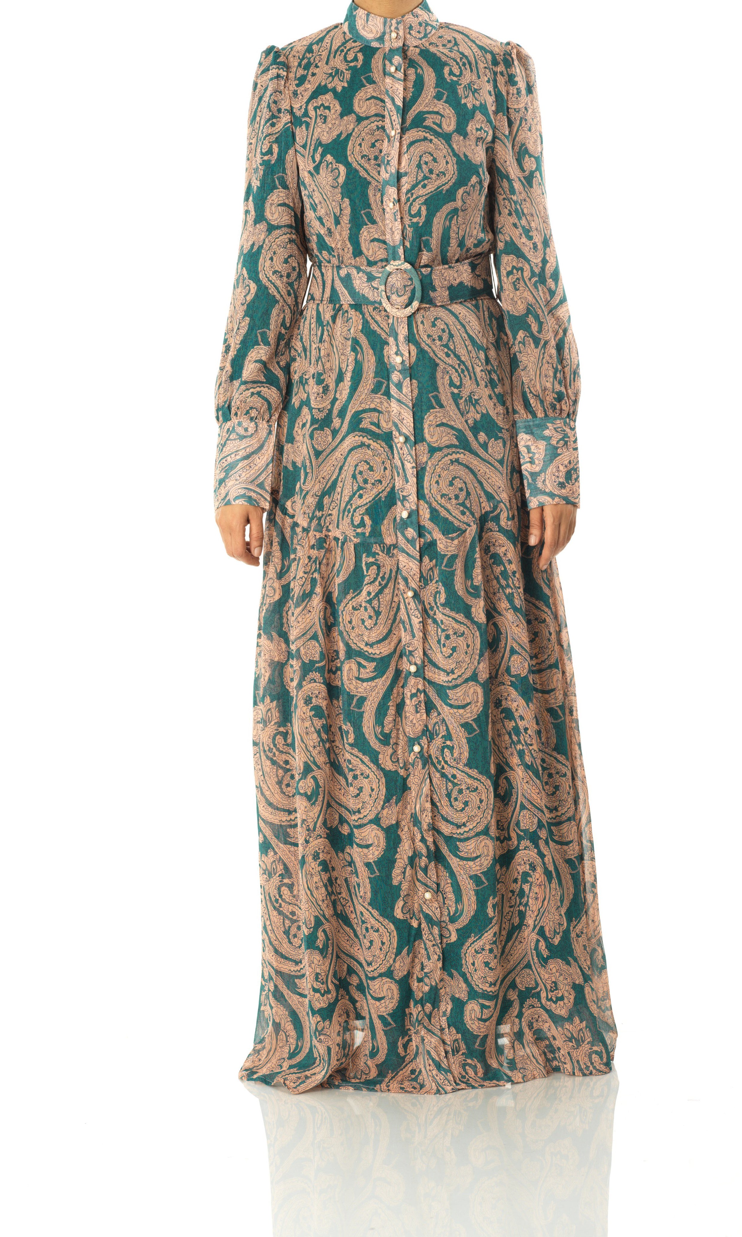 Teal paisley multi hue paisley print chiffon Kabayare