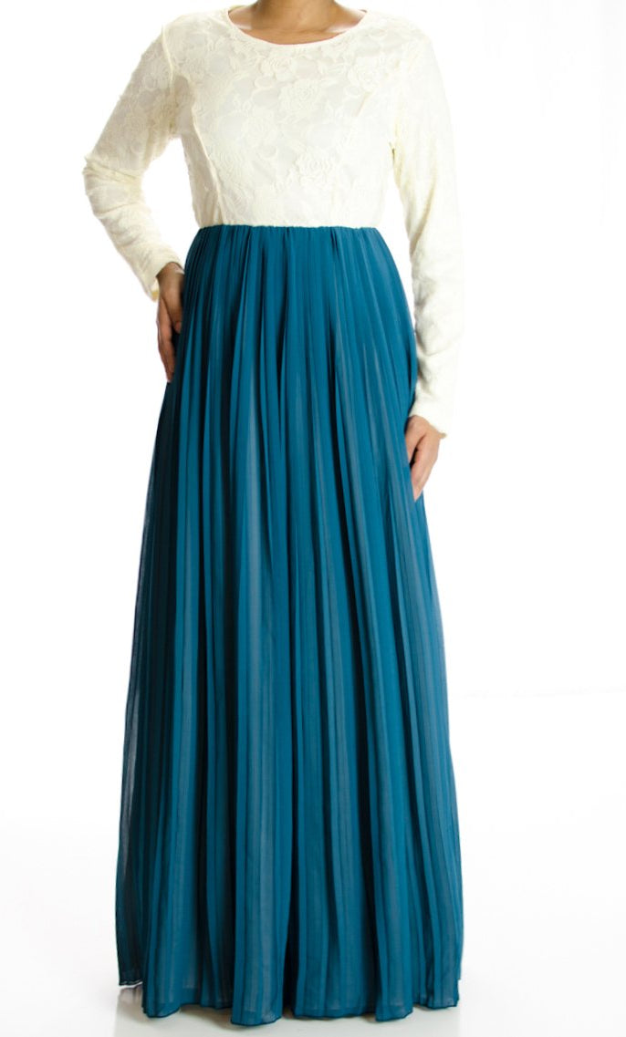 Teal Vintage pleated dress Kabayare
