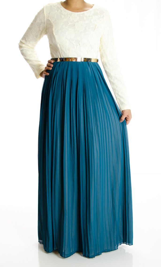 Teal Vintage pleated dress Kabayare