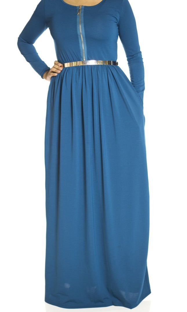 Teal zipper front Maxi Dress Kabayare
