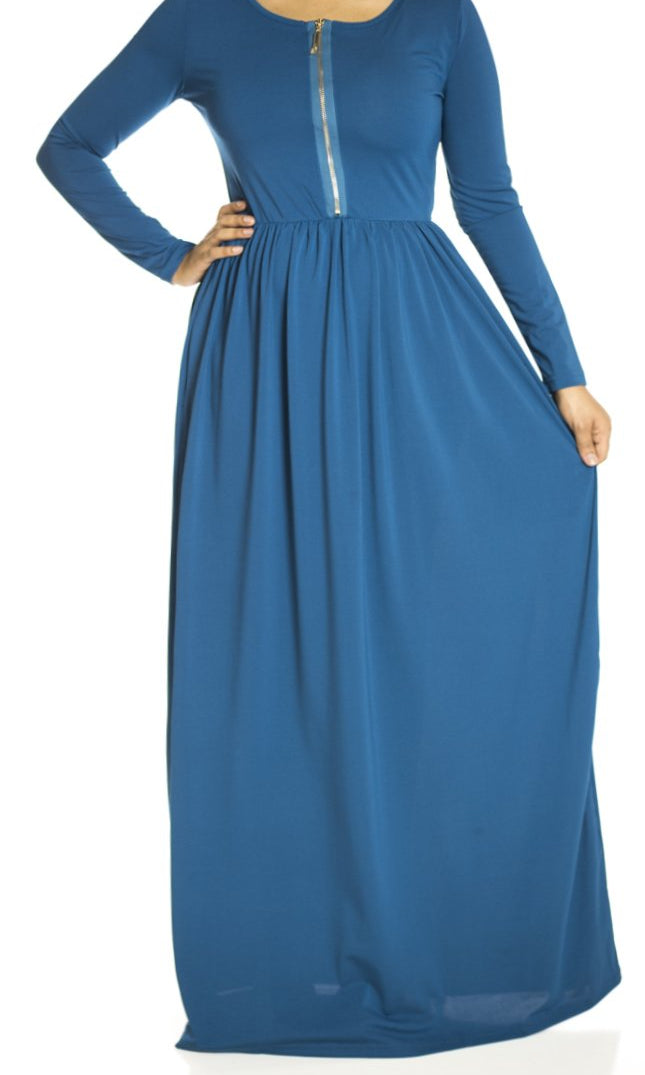 Teal zipper front Maxi Dress Kabayare