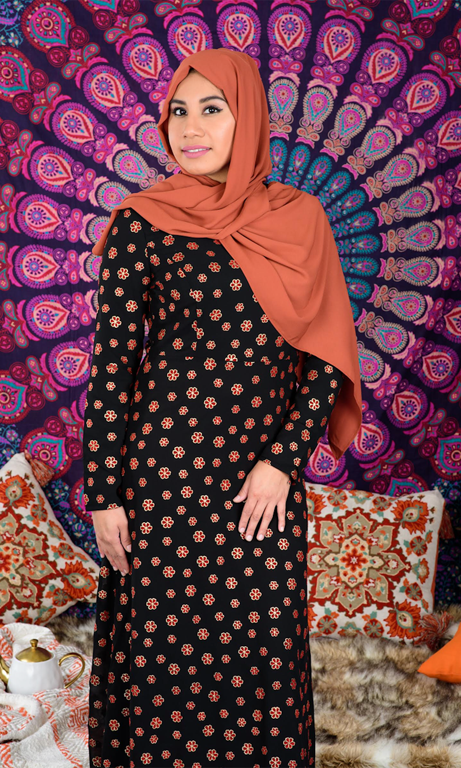 The Red Flower Chiffon Dress Kabayare
