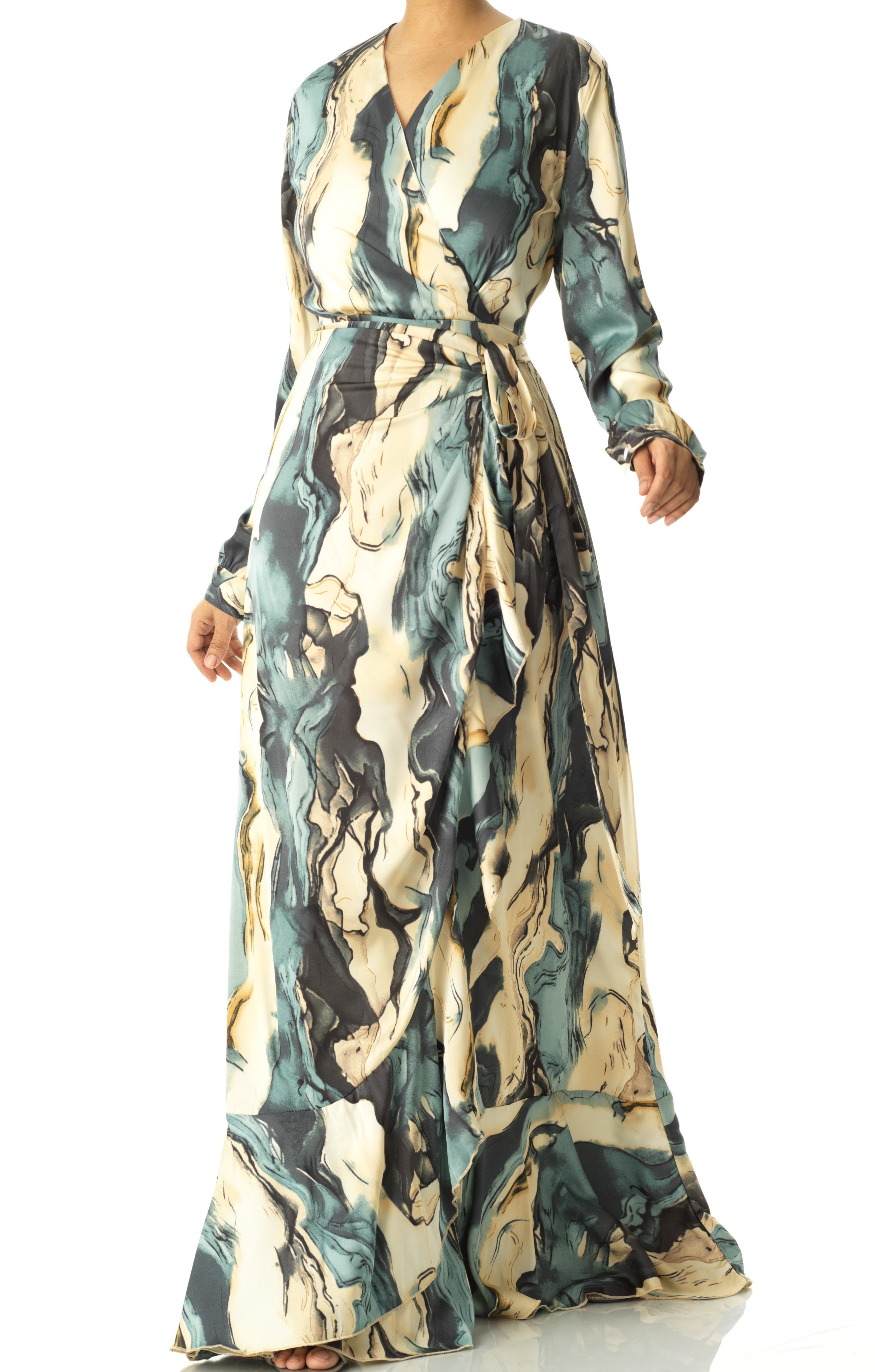 The waterfall satin wrapped maxi dress Kabayare