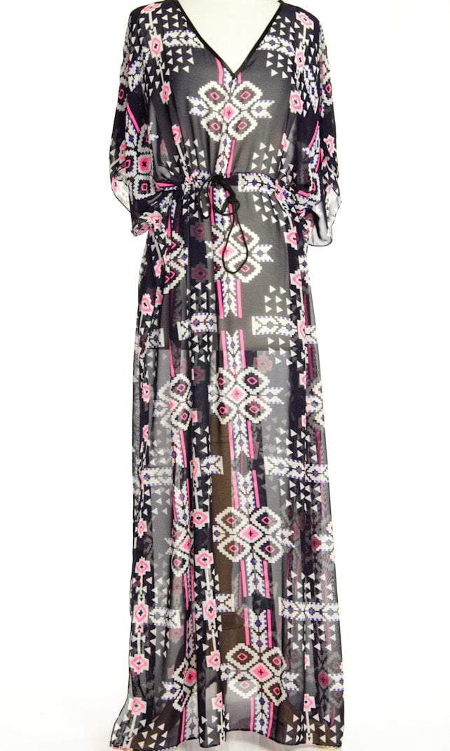 Tribal Maze Kimono Maxi Dress Kabayare
