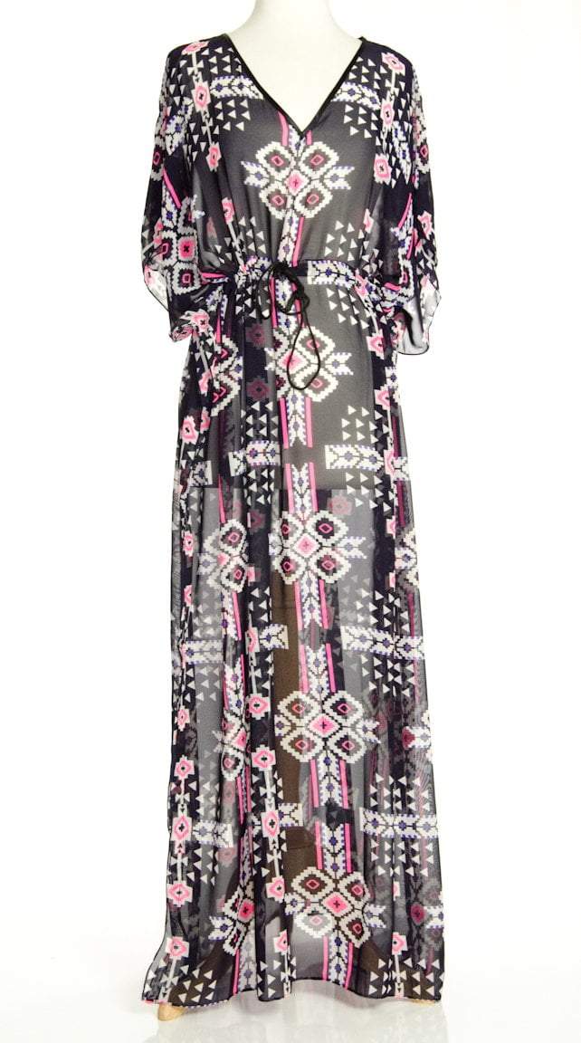 Tribal Maze Kimono Maxi Dress Kabayare