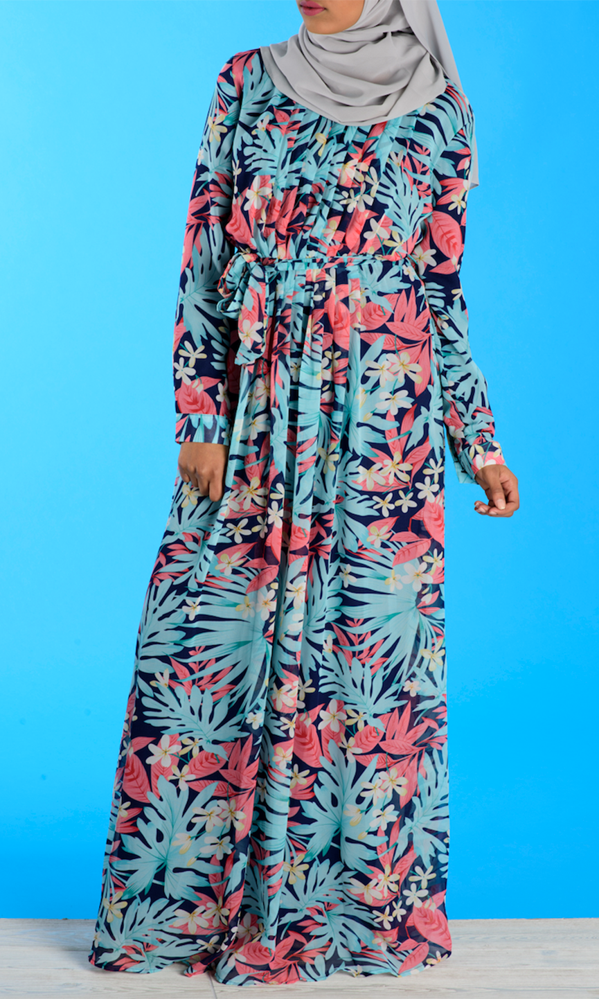 tropical print chiffon dress Kabayare