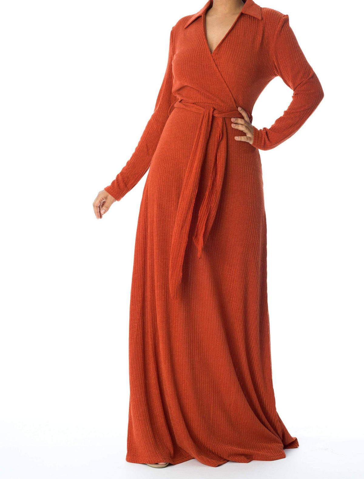 V-neck ribbed sweater dress Kabayare