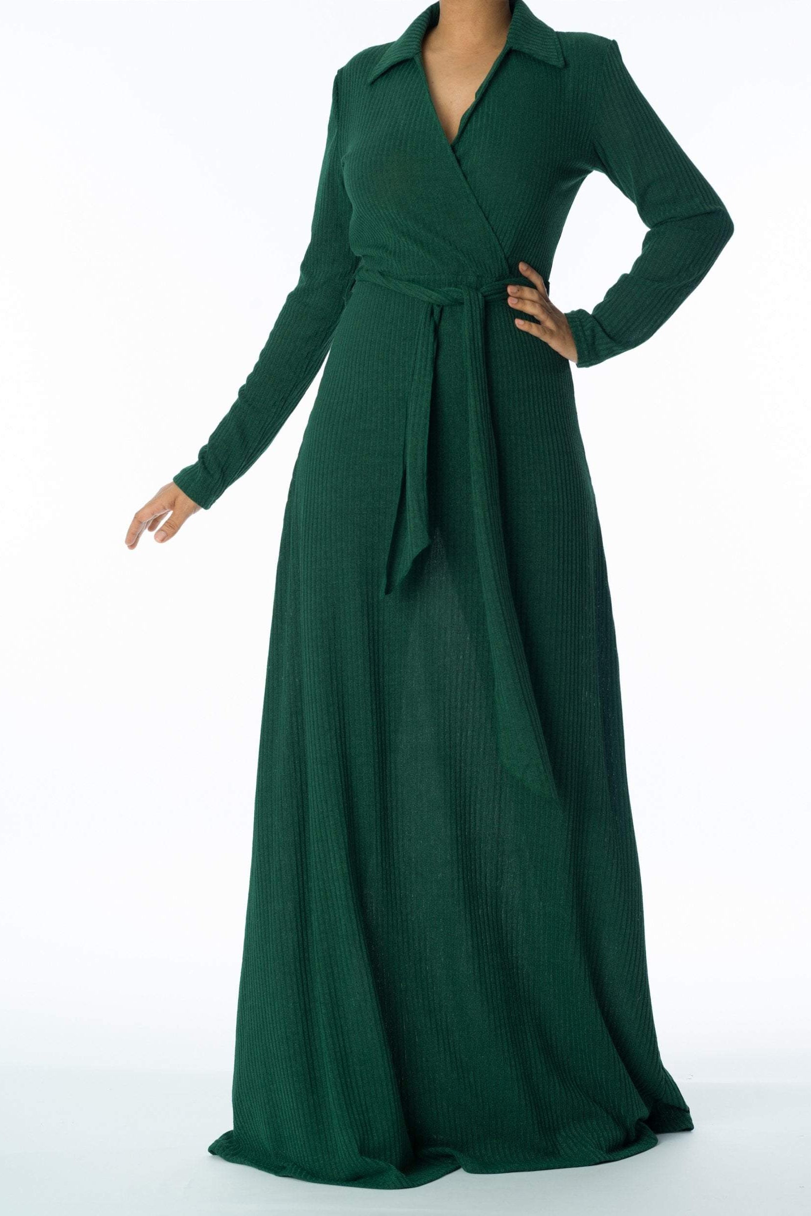 V-neck ribbed sweater dress Kabayare