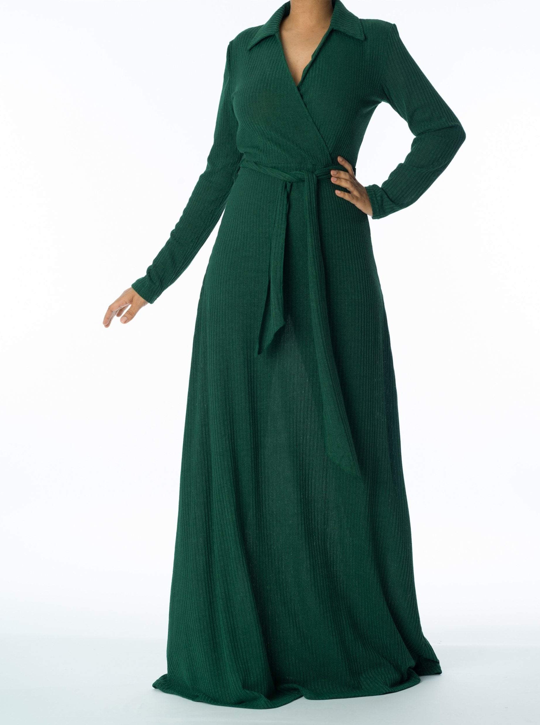 V-neck ribbed sweater dress Kabayare