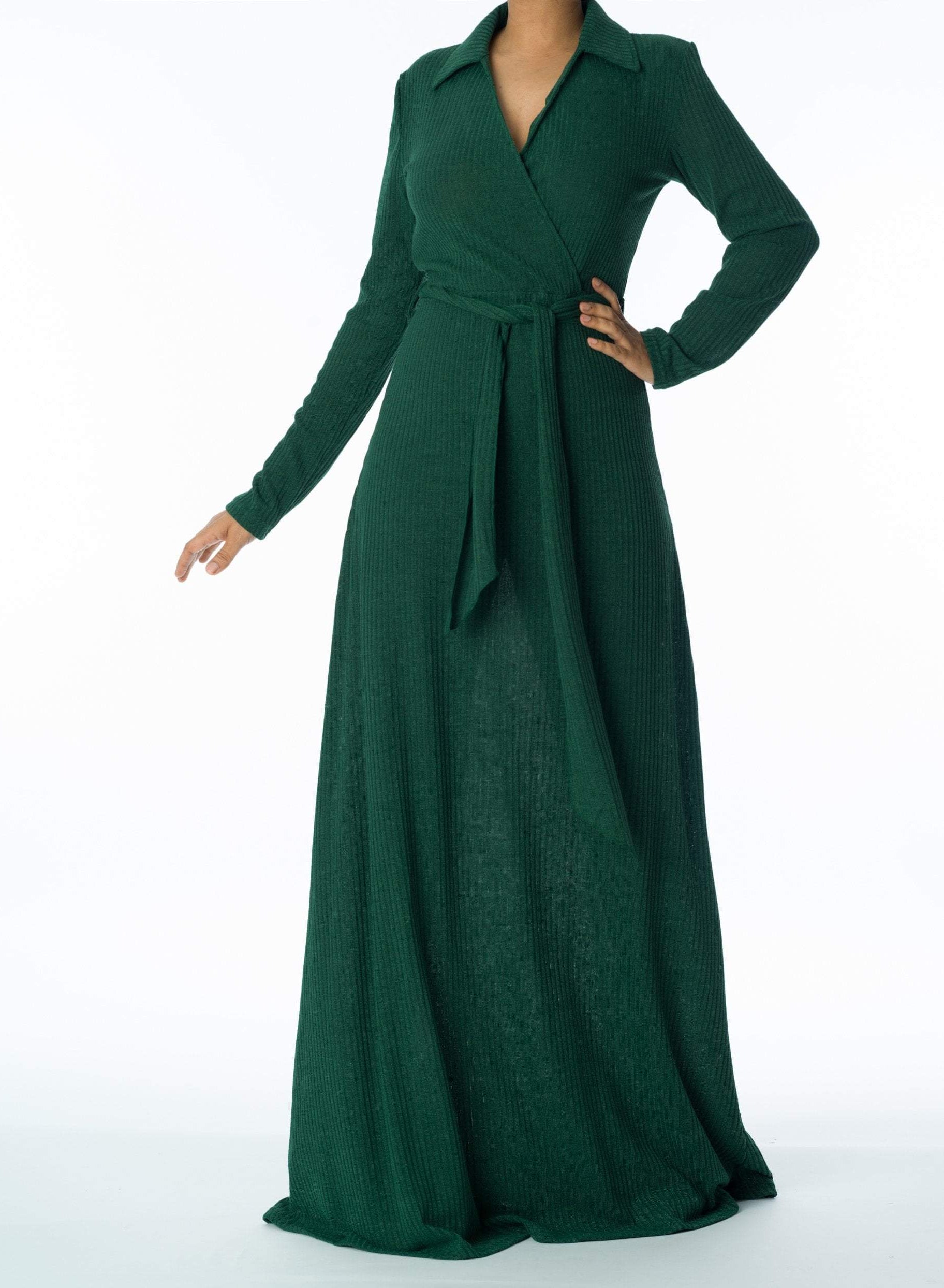 V-neck ribbed sweater dress Kabayare