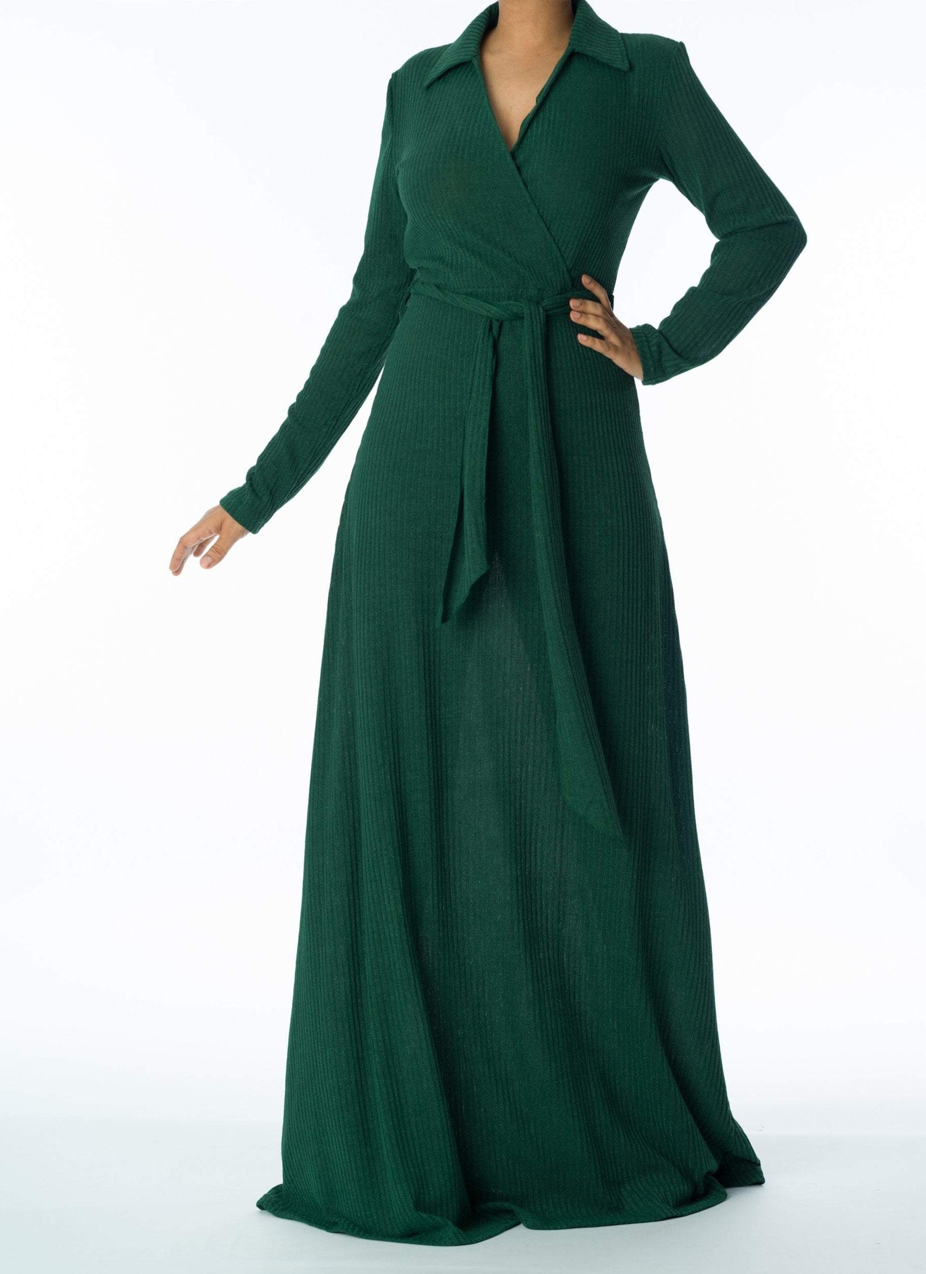 V-neck ribbed sweater dress Kabayare